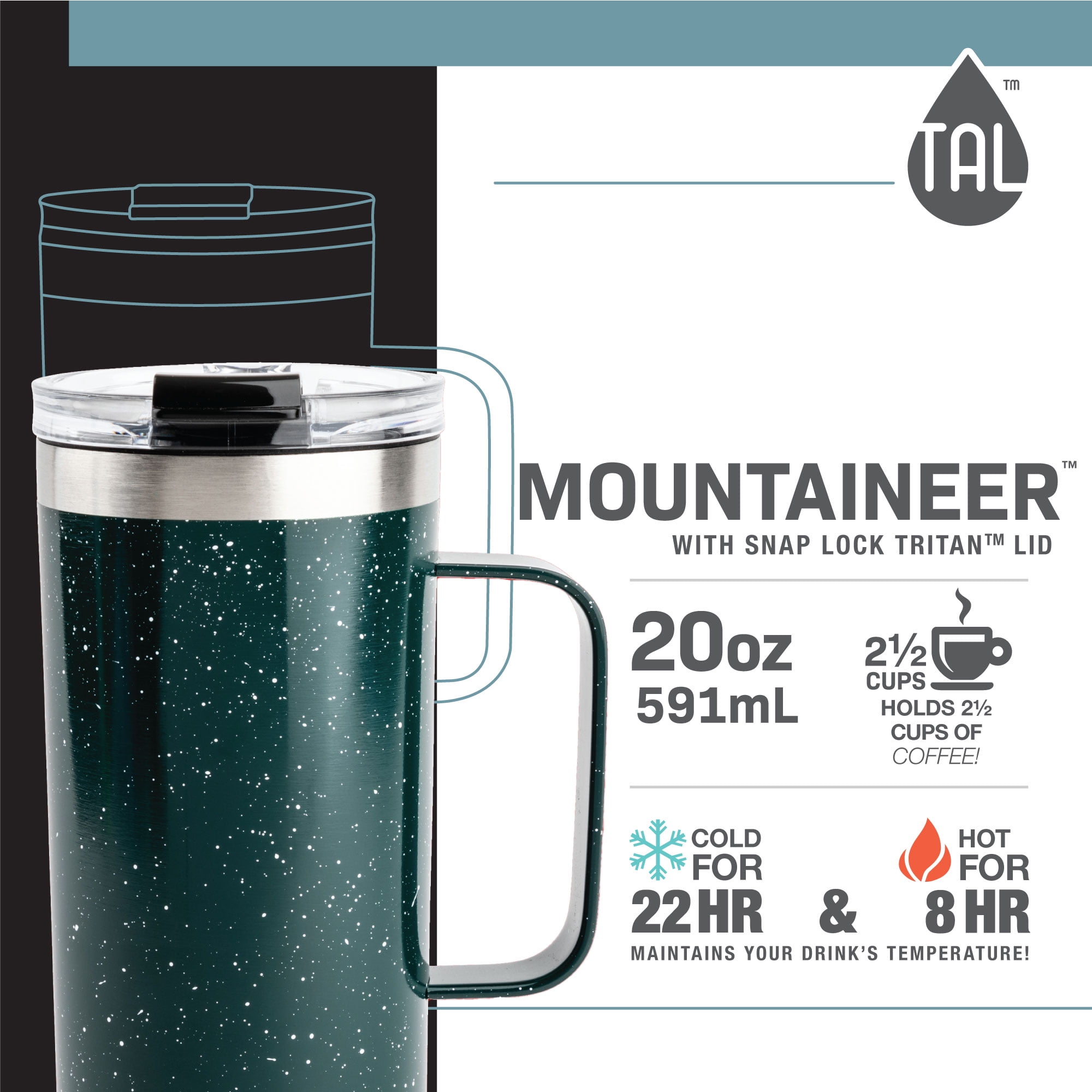 Tal Stainless Steel Mountaineer Coffee Mug 2 Pack, 20 fl oz and 12 fl oz, Black and Gold