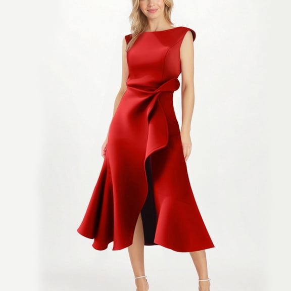 YuXingFu Black formal Dresses for Women Maxi Crew Neck Plus Size Womens Dress Sleeveless for 2026 Long Casual Summer Red S