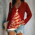 thumbnail image 2 of Women's Plus Size Christmas V-Neck T-Shirt - Snowman Santa Tree Print Long Sleeve Blouse, Breathable Loose Holiday Top for Parties/Gifting, 2 of 4