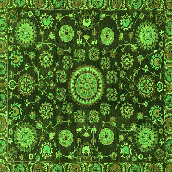 Ahgly Company Indoor Square Oriental Green Traditional Area Rugs, 3' Square