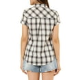 thumbnail image 3 of Unique Bargains Women's Casual Boyfriend Plaid Button Down Flannel Shirt XS White Black, 3 of 7