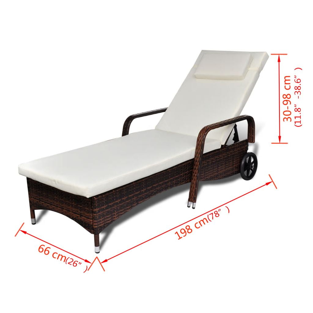 Kepooman Outdoor Indoor Sun Lounger with Cushion for Home, Brown Kepooman Outdoor Indoor Sun Lounger with Cushion for Home, Brown