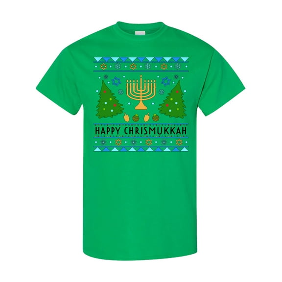 Inktastic Happy Chrismukkah Sweater Style with Menorah and Trees T-Shirt