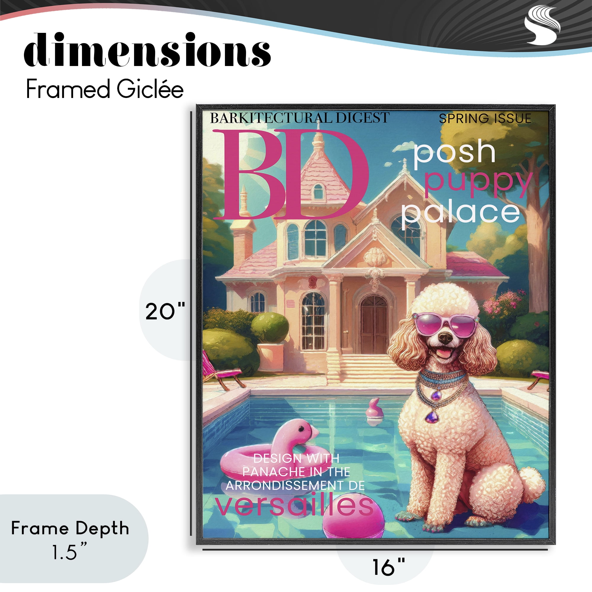 Stupell Industries Poodle Magazine Parody Black Framed Giclee Art, design by Grotto Studios