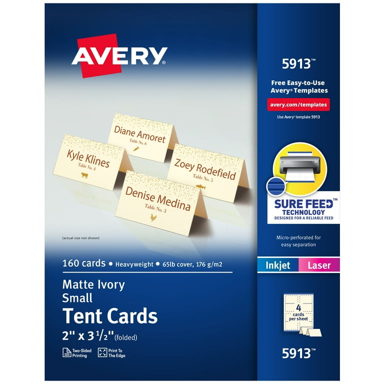 Avery Printable Small Tent Cards with Sure Feed Technology, 2" x 3.5",  Ivory, 160 Blank Place Cards for Laser or Inkjet Printers (5913) -  Walmart.com