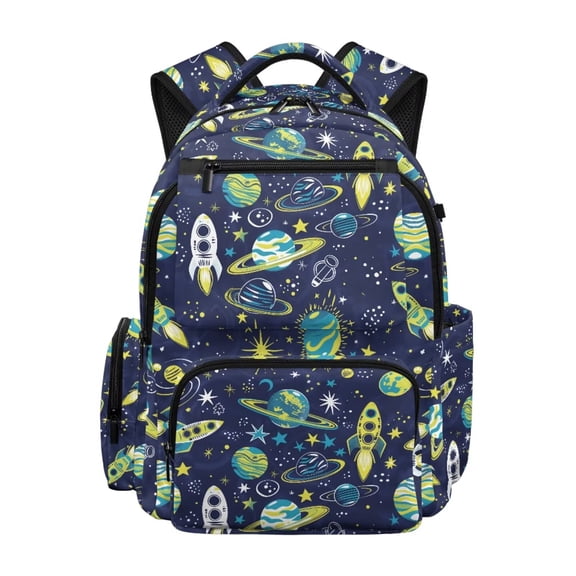 chaqlin Planet Rocket Kids Hiking Backpack for Girls Large Capacity School Bookbag Elementary Teen Travel Daypack Lightweight Casual for Camping Vacation
