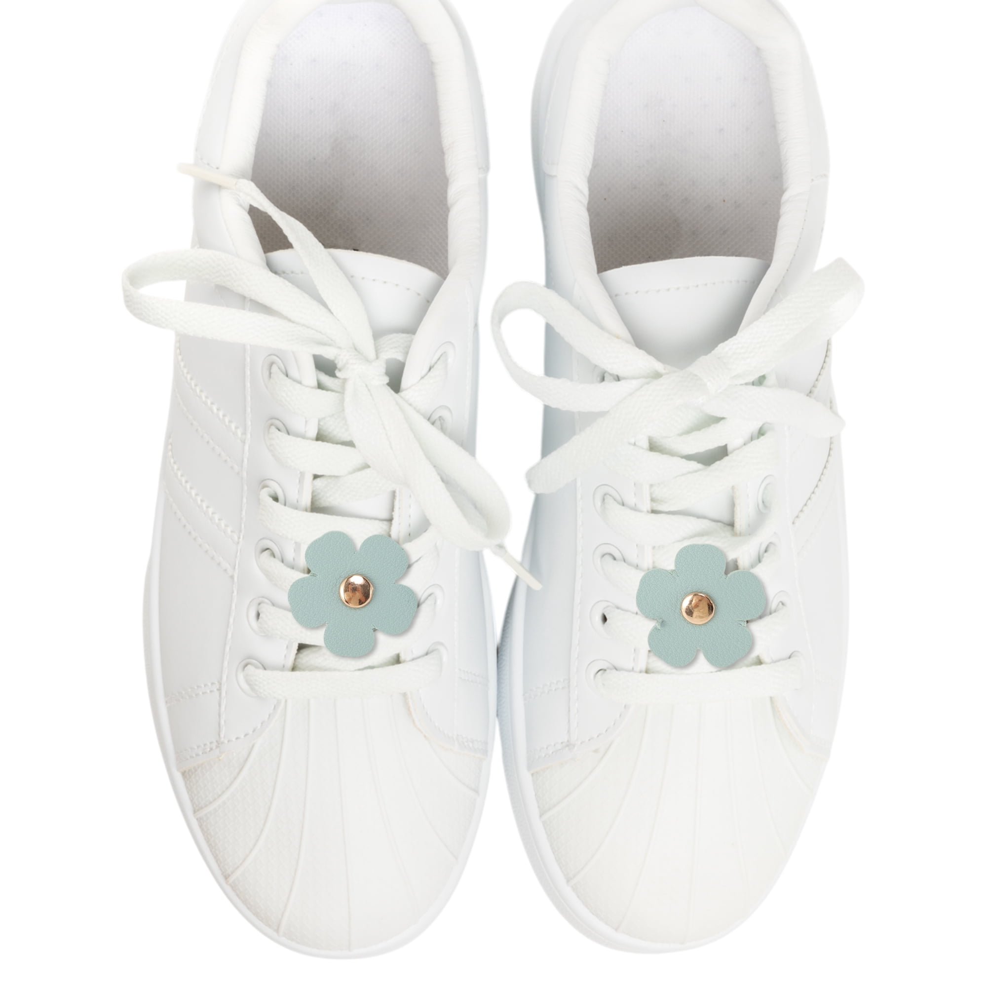 Unique Bargains Faux Leather Flower Shoelace Charms 1 Pair Light Blue