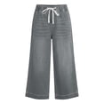 thumbnail image 6 of VNKIDY Womens Solid Color High Waisted Wide Leg Cropped Jeans Drawstring Elastic Waist Frayed Hem Casual Denim Pants With Pockets For Daily Wear Grey S, 6 of 6