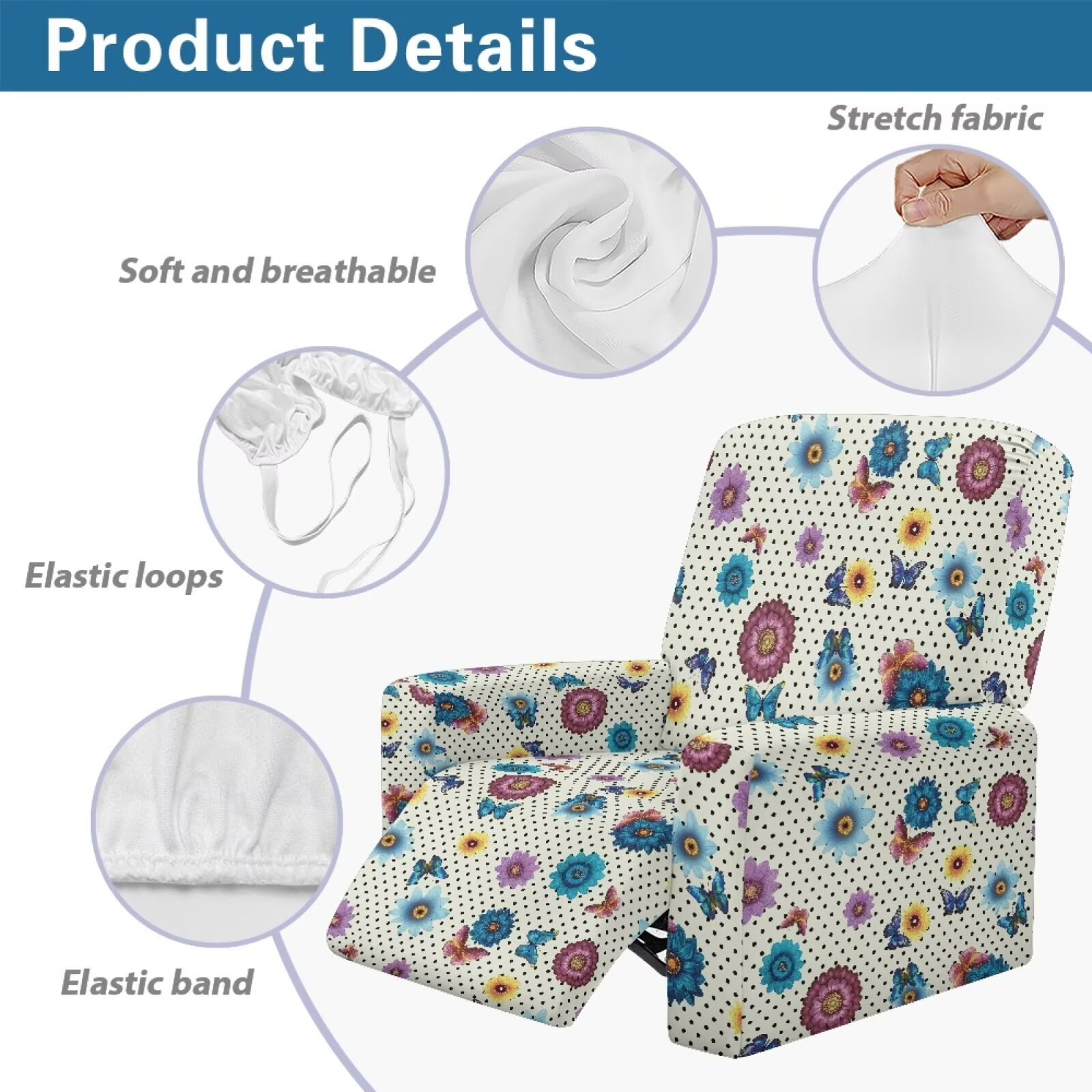 Yuyamidu Boho Reclining Chair Covers 4 Pieces Mandala Flower Recliner Covers That Stay in Place Easy to Install Lazyboy Cover for Recliner Chair Gift for Housewarming