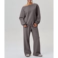 thumbnail image 5 of Women'S 2 Piece Outfits Off the Shoulder Crop Top Wide Leg Sweatpants Matching Lounge Sets Gray XXL, 5 of 8
