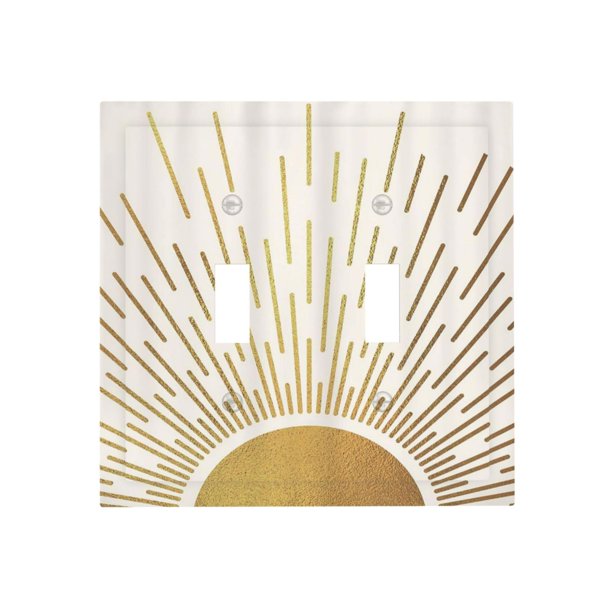 Mid Century Boho Abstract Sunrise Gold Sun - Cubiertas decorativas para interruptor de luz de 2 bandas, placa frontal eléctrica, placa de interruptor para campo, baño, dormitorio, sala de estar
