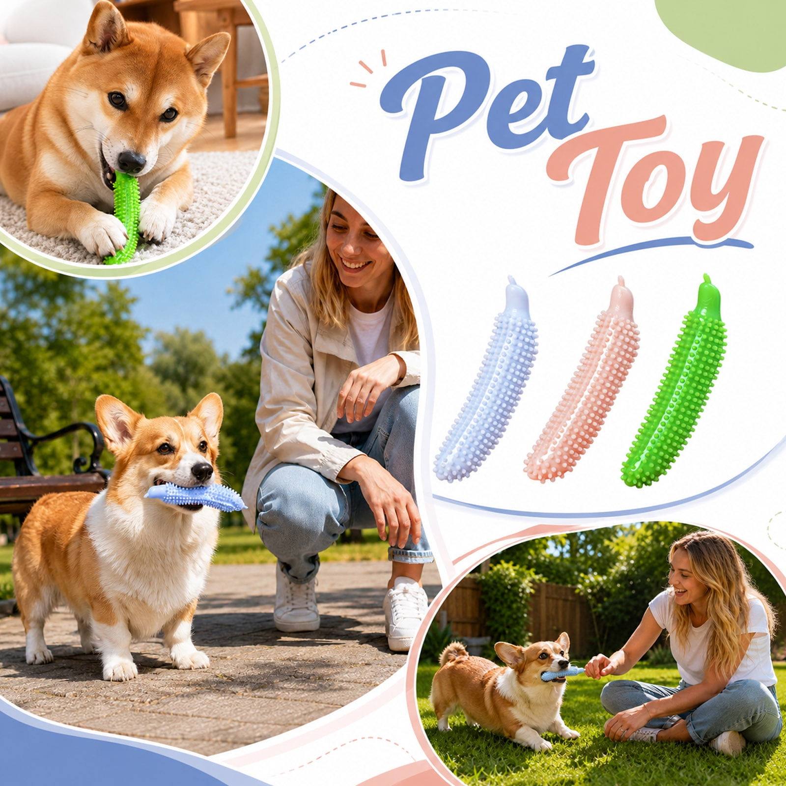 Kiddiway Indestructible Dog Toys for Chewers - Cucumber Shape Chew Toy Tough Bite-Resistant Design for Aggressive Chewers Great for Teething Puppies and Active Dogs Perfect for Fetch Blue