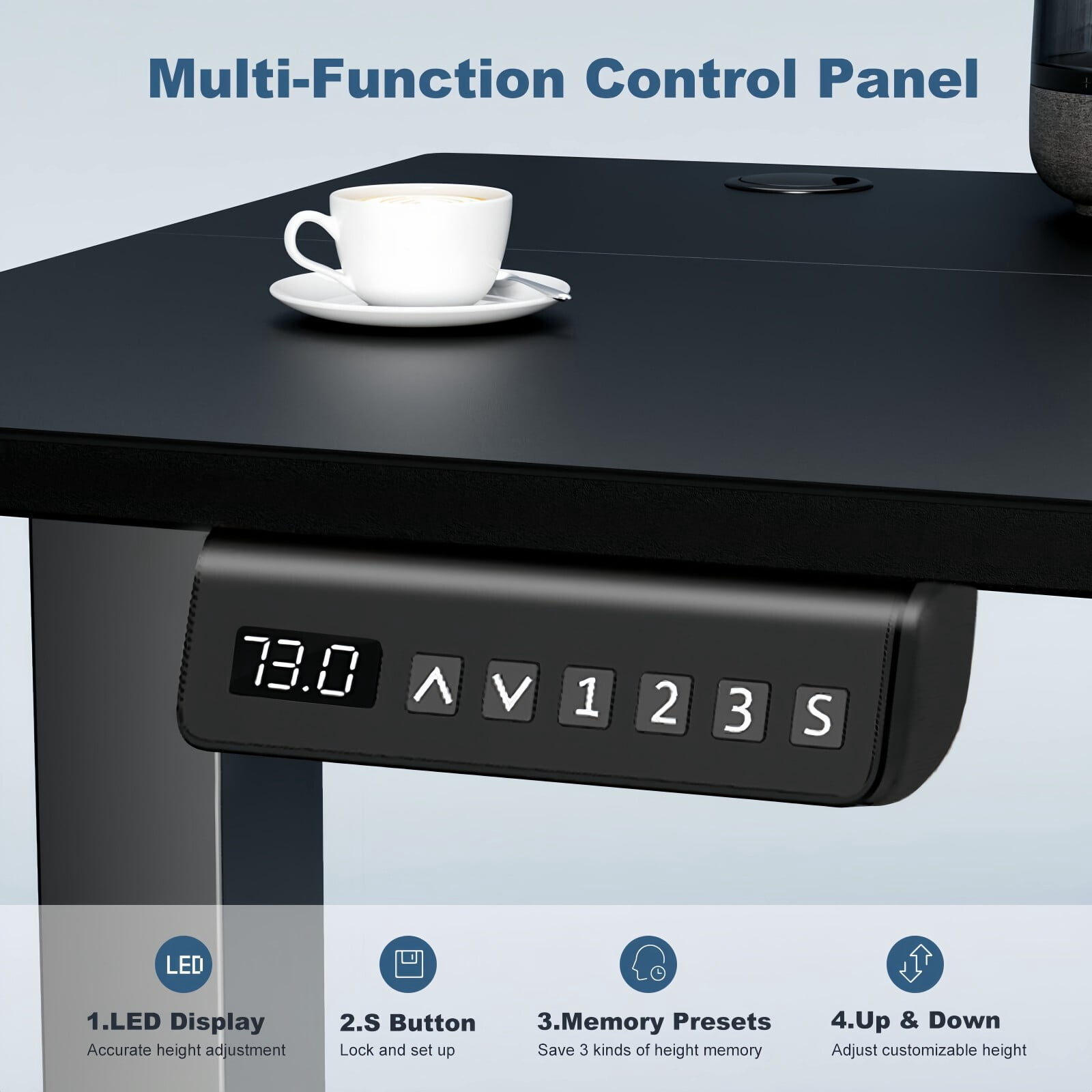 Kelno 55" Electric Standing Desk Height Adjustable Sit-Stand Desk with 3 Memory Presets Splice Desktop, Black