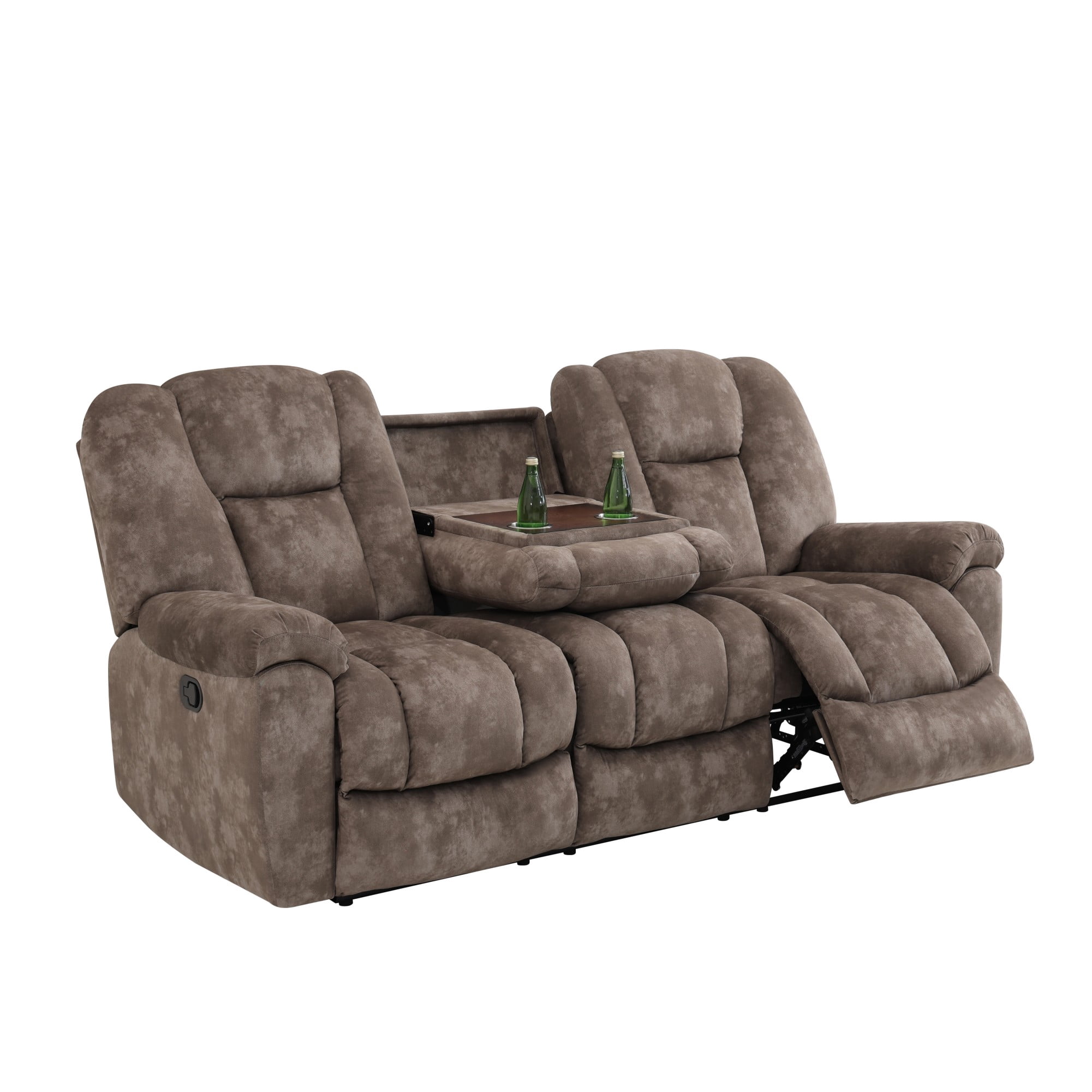 Gewnee 3‑Seater Manual Recliner Sofa, Printed Velvet Upholstery with Flip‑Down Cup Holder, Solid Wood Dual‑Layer Spring, Ergonomic Lumbar Support for Living Room Apartment，Brown