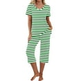 thumbnail image 1 of DecSea Pyjama Capri pour Femmes, Ensembles de Nuit à Manches Courtes, Deux Pièces, Hauts à Col en V et Pantalons Capri avec Poches, P-2TG, 1 of 7