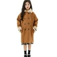 thumbnail image 2 of NAISIBABY Girls Winter Fleece Coat, Mid Length Thermal Lined Double-Breasted Fashion Warm Suede Overcoat Coffee 14T, 2 of 9