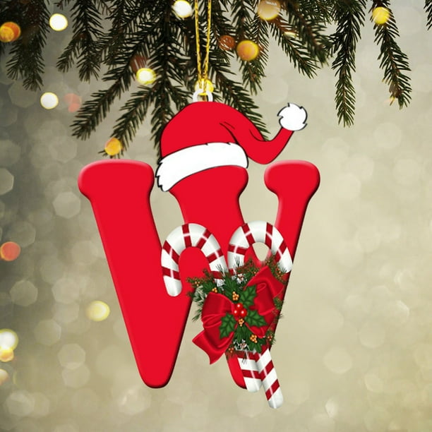 Colgante de árbol de Navidad de acrílico 2D con letras | Juego de 26 adornos con iniciales del alfabeto para decoración navideña