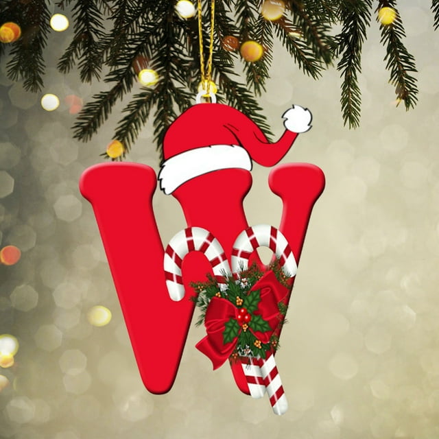Adornos navideños, adornos navideños, regalos navideños, árbol de Navidad acrílico 2D, colgante de 26 letras, regalo decorativo, colgantes para fiestas navideñas familiares, objetos colgantes
