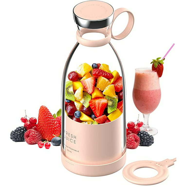 Portable Blender, Personal Size Blender for Juice, Shakes and Smoothies,  Wireless Charging with Four Blades, Mini Travel Bottle for Blender