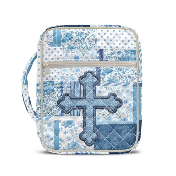 XYZCANDO Cross Bible Cases for Woman Florals Quilted Bible Bag with Handle and Zippered Pocket Zipper Bible Cover Protective Bible Carrying Case Bag with Tote Handle