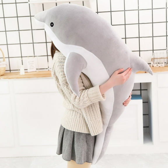 12-Inch Dolphin Plush Pillow, Soft Ocean Animal Stuffed Toy, Decorative Aquatic Life Doll, Comfortable Marine Theme Plushie for Home Decor A#196 Gray