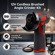 12V Cordless Angle Grinder Kit, Ginding disc 3 Inch/76mm 19500 rpm w/ 2* 1300mAh Lithium-Ion Battery for Cutting, Polishing, Grinding, Rust Removal