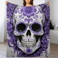 thumbnail image 3 of WERPE Blue Sugar Skull Floral Throw Blanket Warm Ultra-Soft Micro Blanket for Bed Couch Living Room Decoration White, 3 of 6