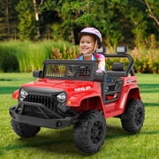 Erinnyees Ride on Jeep Car 12V Kids Electric Vehicles with Parent Remote Control, Safety Belt,Forward and Reverse Functions,Battery Powered,Spring Suspension,Music and Lights-Red