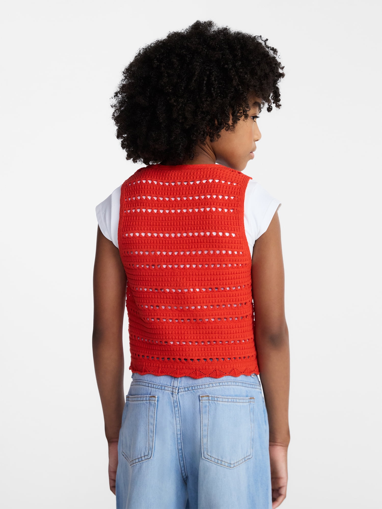 Weekend Academy Girls Crochet Tie Front Vest, Sizes 4-18