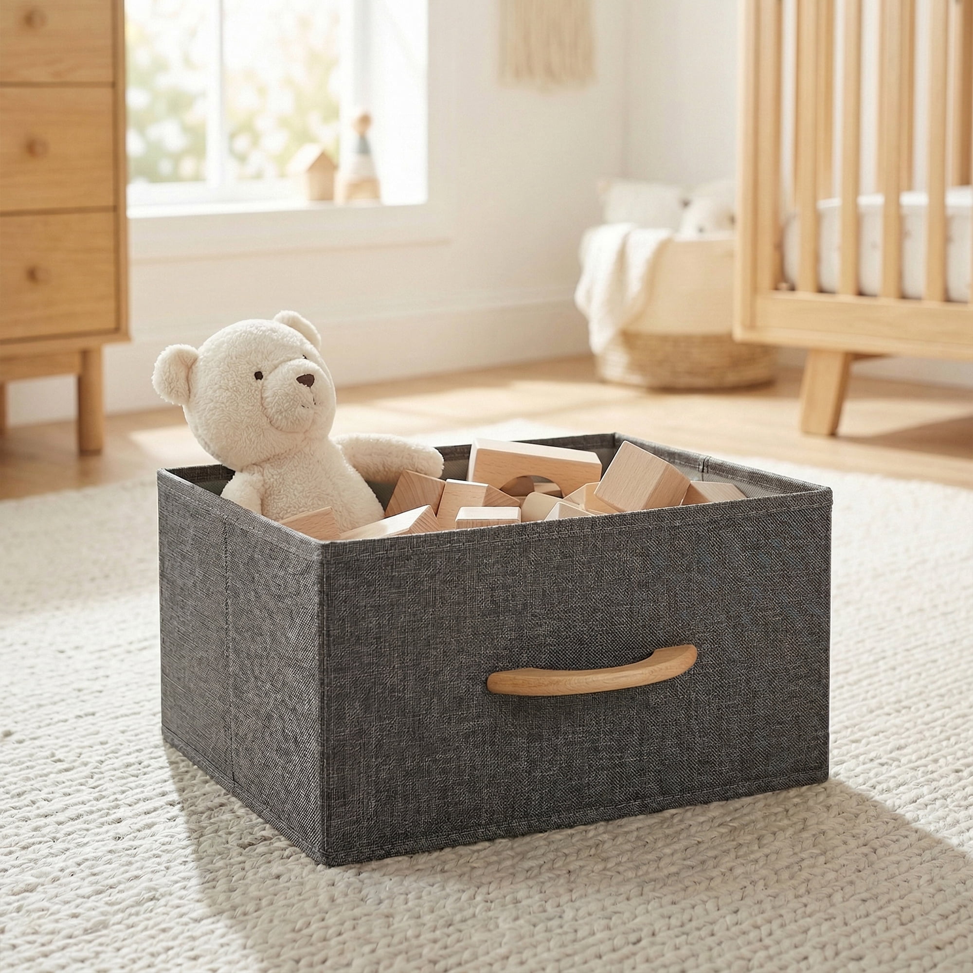 Unique Bargains 3pcs Storage Cube Fabric Storage Bin with Handles Grey 15.4*11.8*7.5in