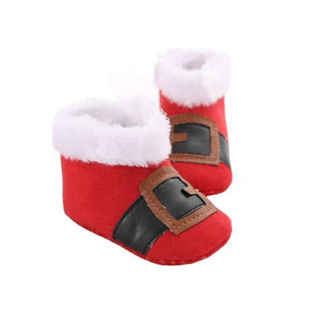 

Sanviglor Infant Boots Christmas Slipper Booties First Walker Warm Shoes Floor Santa Claus Lightweight Snow Boot Xmas Plush Lined Sock Slippers Christmas A 12-18 months