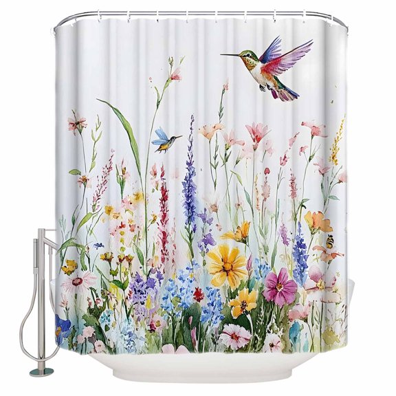 72x78 Inch Shower Curtain Hummingbird Floral Bathroom Decor Waterproof Fabric Bathtub Bath Curtains Decorative Farmhouse Floral Botanical Extra Long Shower Curtain Set with Hooks