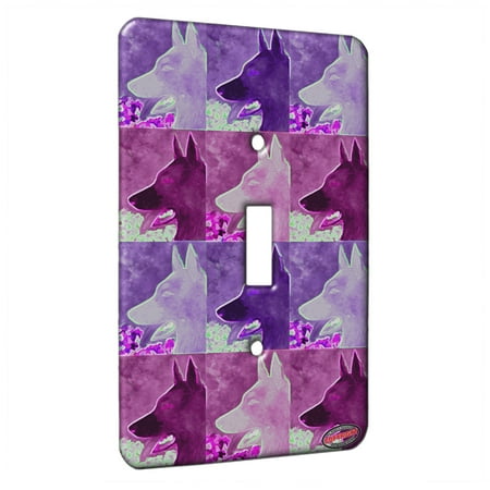 Shepherd Dog Plate - KuzmarK™ Single Gang Toggle Switch Wall Plate - German Shepherd with Daisies Dog Electric Art by Denise Every