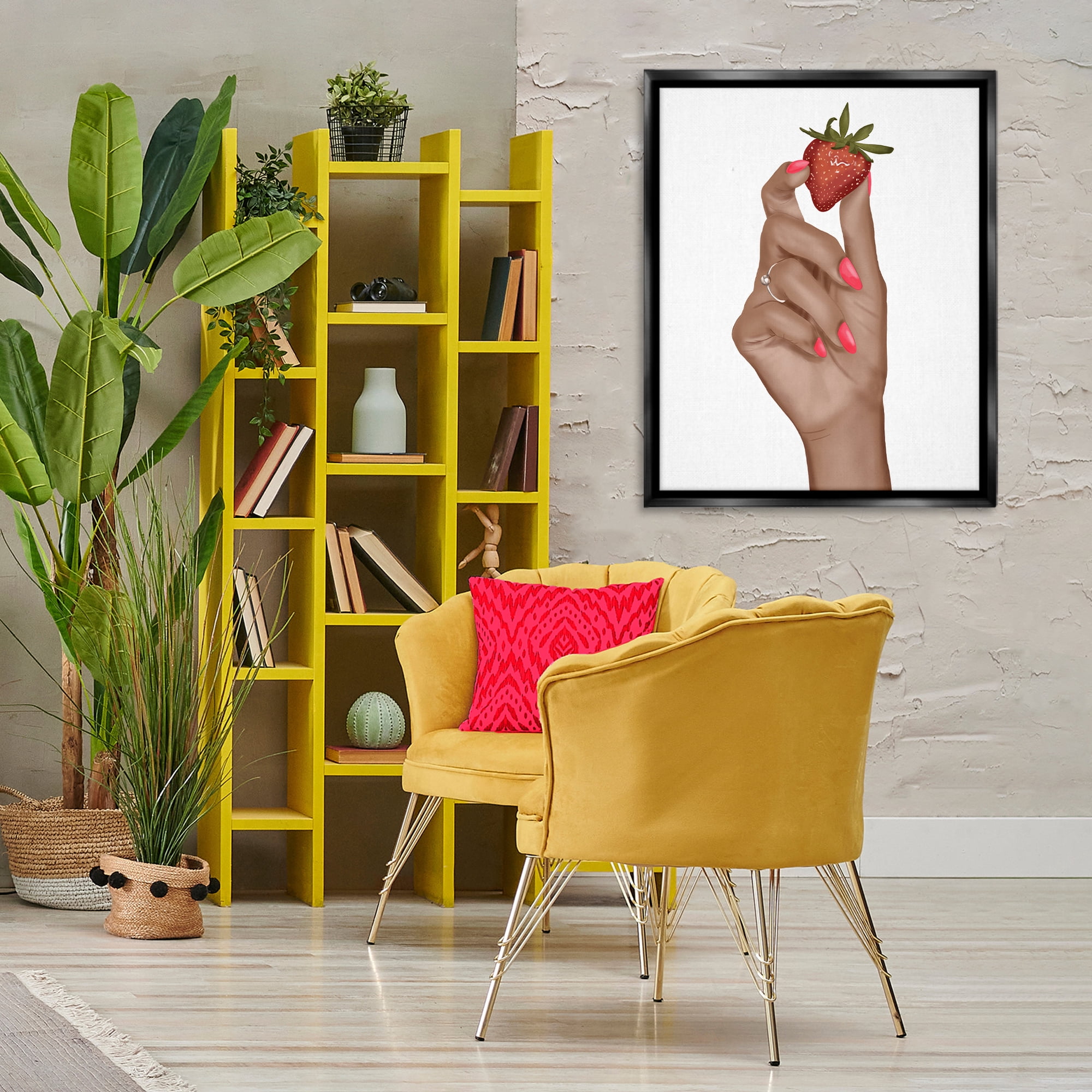 Stupell Industries Holding Juicy Strawberry People Painting Black Floater Framed Canvas Art Print Wall Art, 25 x 31