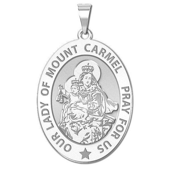 Our Lady of Mount Carmel Religious Medal OVAL - 3/4 Inch X 1 Inch in Sterling Silver