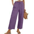 thumbnail image 5 of Wide Leg Pants for Women Loose Pocketed Linen Pants Women Purple XL, 5 of 9