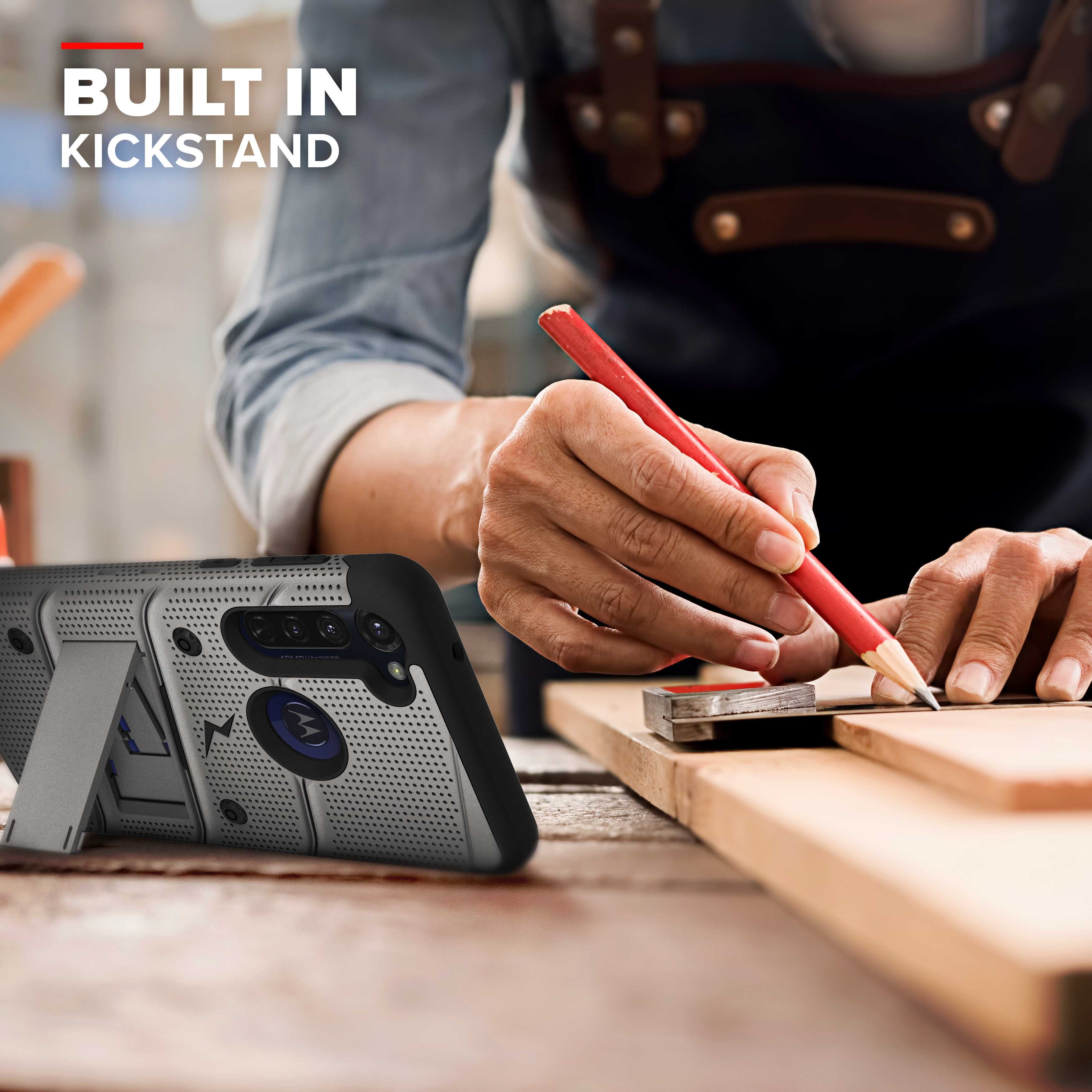 Zizo Bolt Series for Moto G Stylus (2020) Case with Screen Protector Kickstand Holster Lanyard - Gun Metal Gray & Black