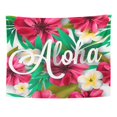 thumbnail image 1 of ZEALGNED Magnolia Aloha Hawaii Hand Lettering Hibiscus Pink Lily Orchid Plumeria Flowers Palm Leaf Abstract Wall Art Hanging Tapestry Home Decor for Living Room Bedroom Dorm 51x60 inch, 1 of 1