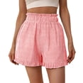 thumbnail image 2 of HOWPAY Womens Shorts Striped High Waisted Elastic Wide Leg Bottoms with Pockets Casual Lightweight Summer Workout Sports Lounge Shorts Red M, 2 of 6