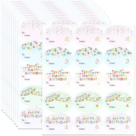 10 Sheets 150Pcs Happy Birthday Name Stickers Gift Tag Stickers to from Oval 1.97 x 1.38 Inch Colorful Present Self Adhesive Paper Labels