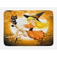 thumbnail image 1 of Halloween Bath Mat, Cute Sexy Witch on a Broom with Baby Kitten and Hazy Moonlight Halloween Themed, Non-Slip Plush Mat Bathroom Kitchen Laundry Room Decor, 29.5 X 17.5 Inches, Multicolor, Ambesonne, 1 of 2