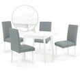 thumbnail image 2 of Dining Table Set for 4, Classic Style Solid Wood Falabella Chairs w Extendable Round Table, Kitchen Room Set, White Color w Gray Fabric, 2 of 7