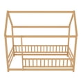 thumbnail image 5 of Leumius Twin Size Floor Bed with House Roof Frame, Fence Guardrails Montessori Floor Bed for Boys Girls Natural, 5 of 7