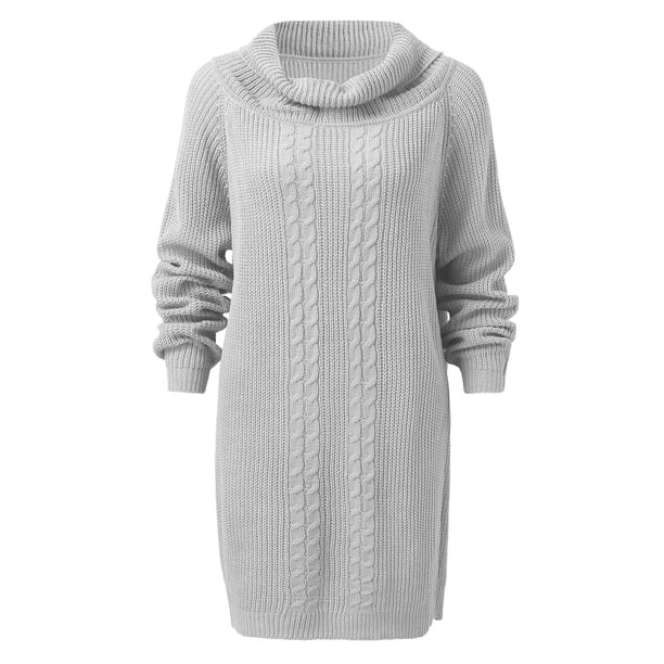 Gibobby Vestidos de sueter para mujer Vestido de suéter para mujer Línea de cuello fuera del hombro Manga larga Suéter de punto de cadera Vestido suelto(Gris,CH)