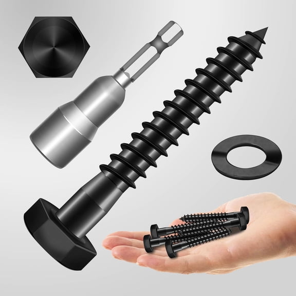 Hex Head Lag Bolts with Washers, 304 Stainless Steel, Partial Thread Black Oxide