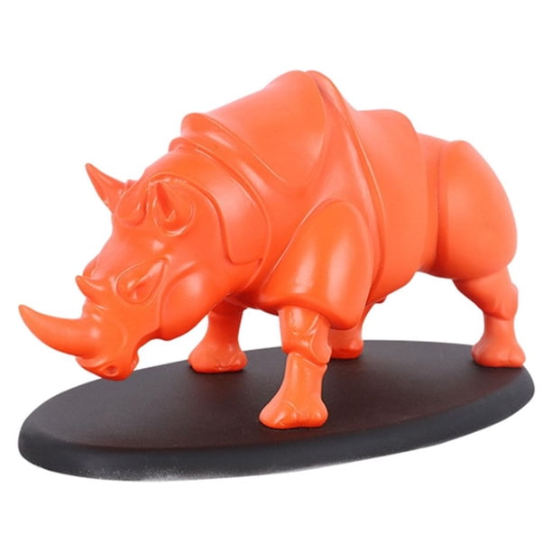Estatua de Rinoceronte Zulema Adorno de Escritorio de Resina Naranja