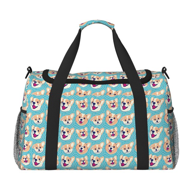 Balery Cute Corgi Head Bolsa de Gimnasio para Mujeres, Bolsa de Viaje con Bolsillo Húmedo, Bolsa de Fin de Semana para Mujeres, Bolsa de Viaje Resistente al Agua