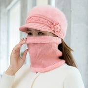 Yirtree Fleece Lined Womens Beanie Hat, Winter Hat Scarf Mask Set,Women's Winter Hat, Middle-Aged and Old Warm Earmuff hat