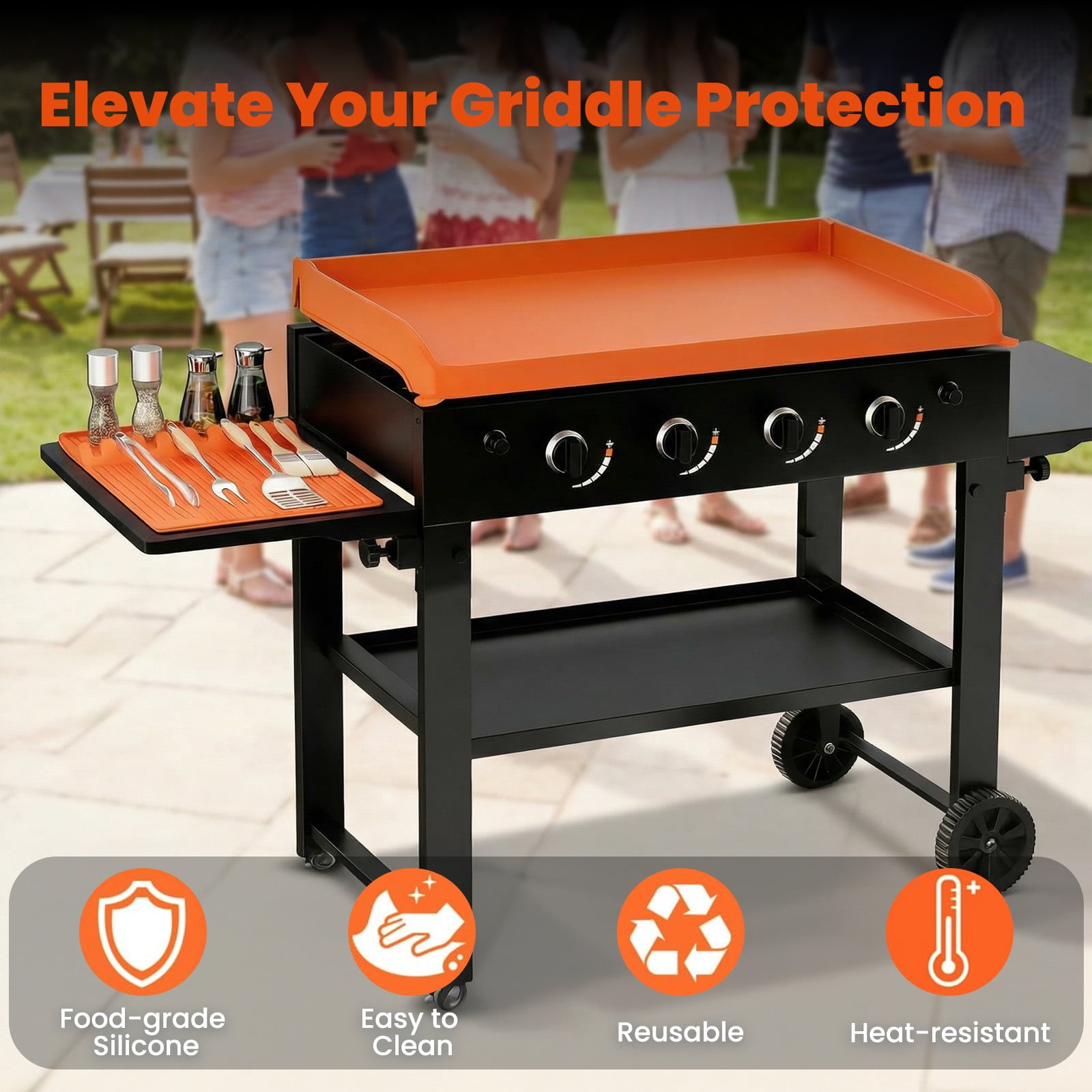 KOYMISKU 36" Silicone Griddle Mat & 16" Spatula Mat,Blackstone Heavy Duty Food-Grade Full-Edge Reusable Griddle Cover for All-Season Protection