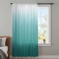 thumbnail image 3 of Teal Green Ombre Semi Sheer Curtains Drapes for Living Room, Bedroom, French Doors Window 63 Inches Long, Contemporary Gradient Abstract Art Rod Pocket Chiffon Curtain Drapery Voile Draperies Panel, 3 of 8